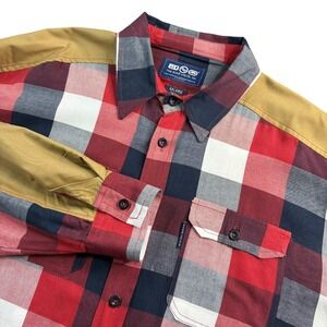 Ecko Unltd Men's Shirt Multicolor 4XL Plaid 3 Pockets Button Long Sleeve Patches